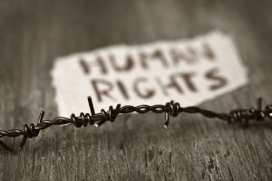 Image of barbed wire near human rights sign