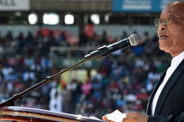 President Jacob Zuma addresses at Ellis Park Stadium in Johannesburg