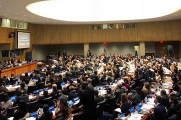 The Assembly of States Parties celebrating after the historic activation of the crime of aggression during the final plenary on December 14, 2017.
